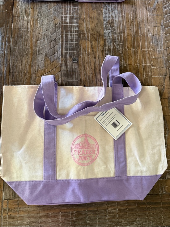 Trader Joe'S Handbags - Trader Joe's Cream Canvas Tote with Lavender Accents